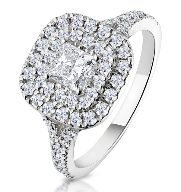 Cleopatra Diamond Halo Engagement Ring 18K White Gold 1.20ct G/SI1